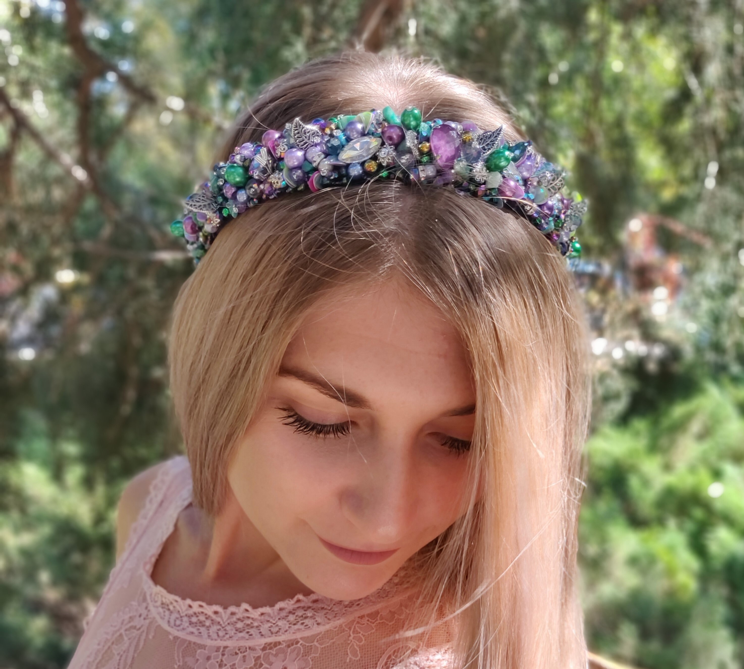 Peacock Jeweled headband Beaded headbands for women Silver Etsy