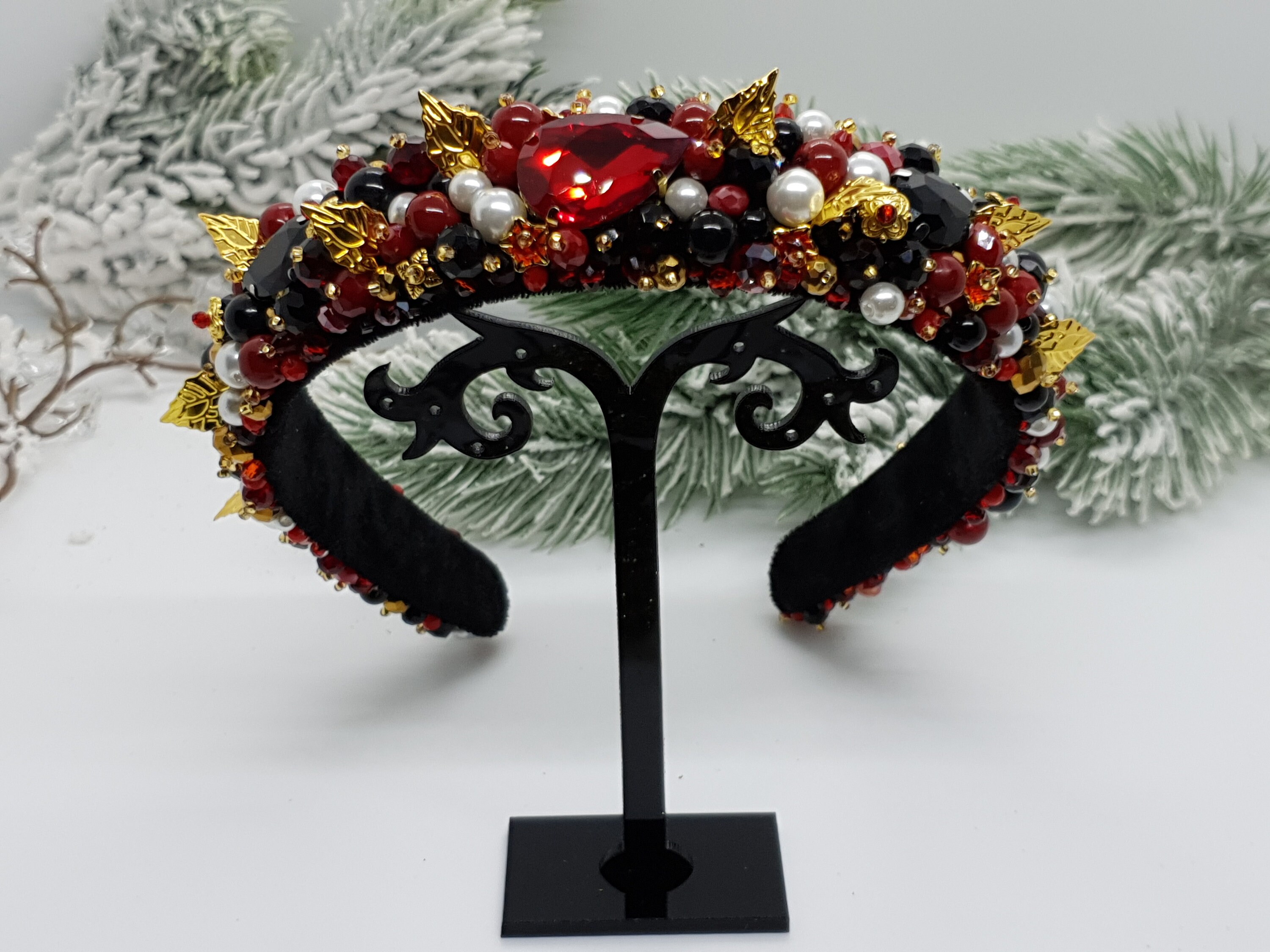 Jeweled headband Beaded headbands for women Gold red crystal Etsy