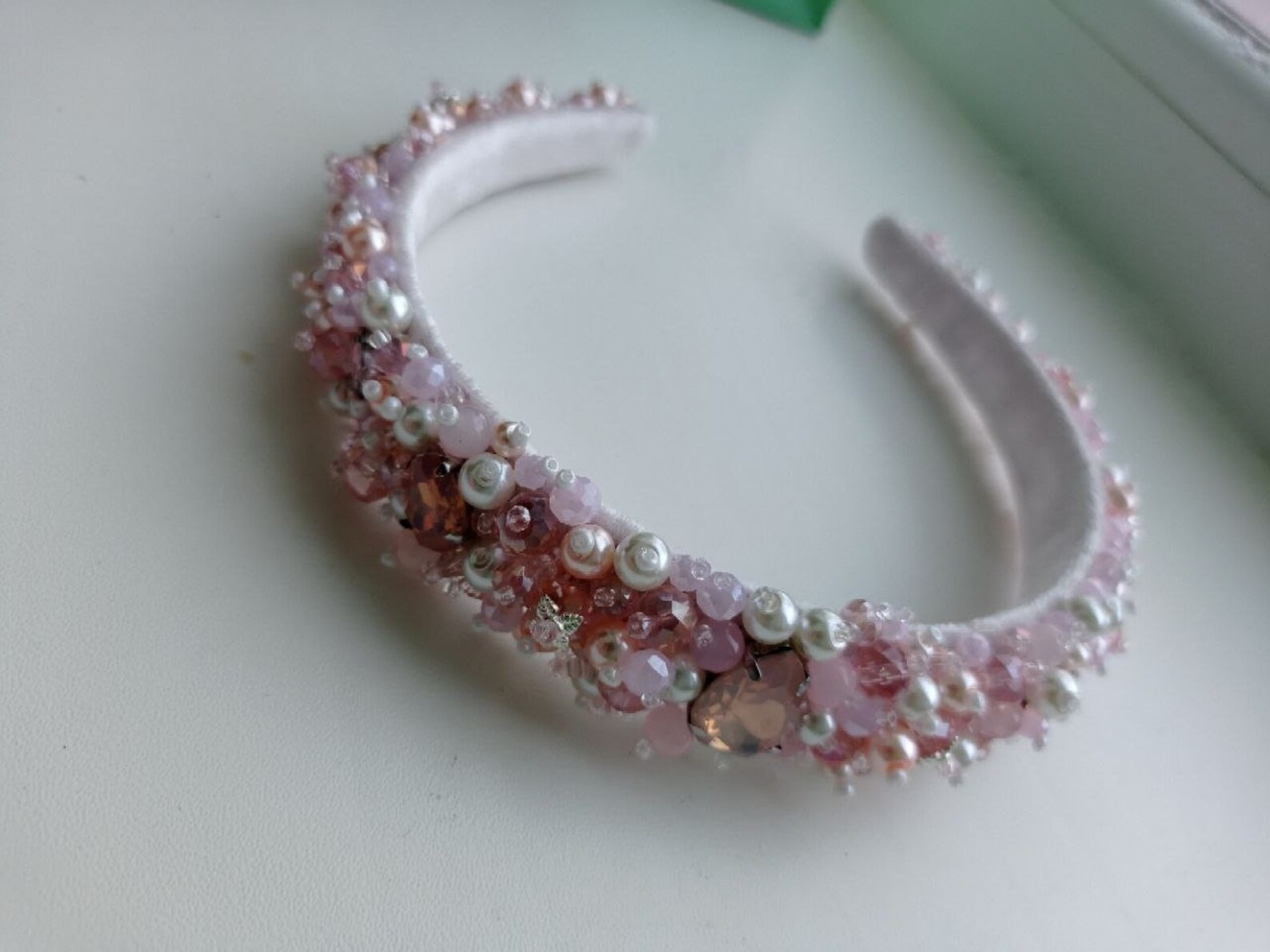 Jeweled headband Beaded headbands for women Pink rose crystal Etsy