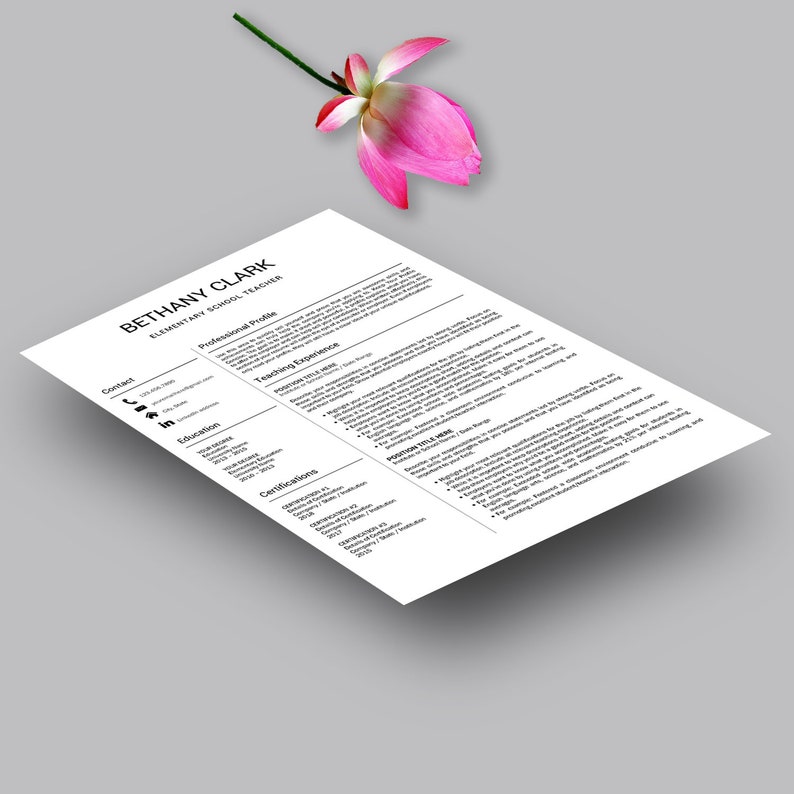Professional Resume Template Teacher Resume Creative Resume Modern Resume Design \u2013 Simple clean easy to edit CV Template for MS Word