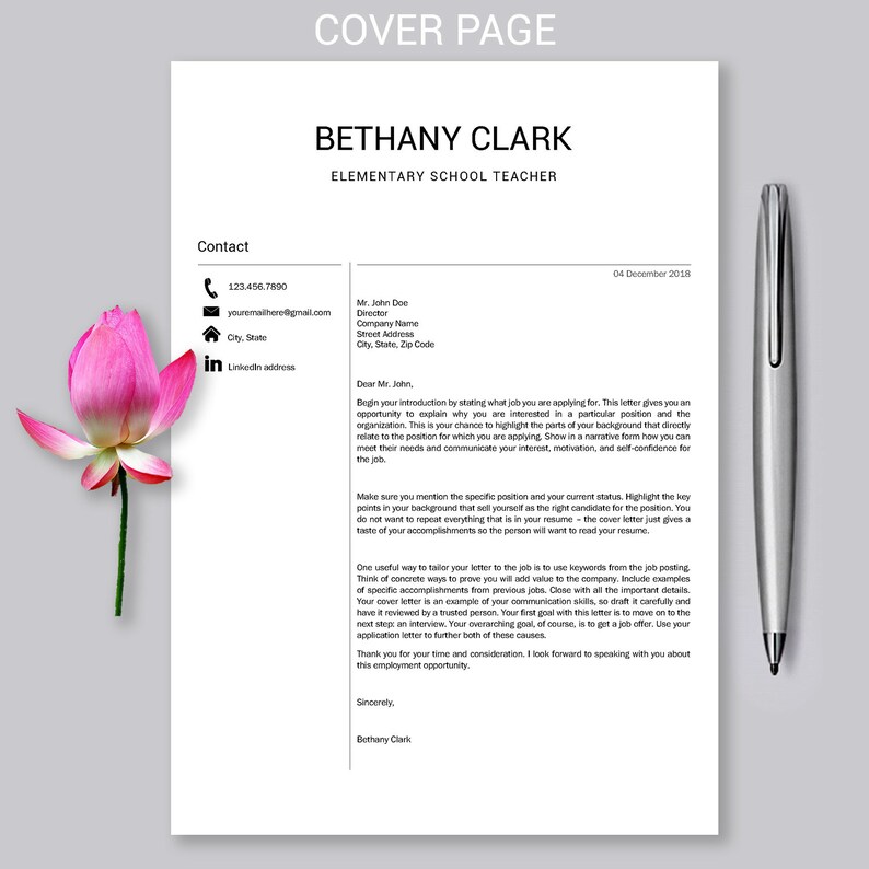 Professional Resume Template Teacher Resume Creative Resume Modern Resume Design \u2013 Simple clean easy to edit CV Template for MS Word