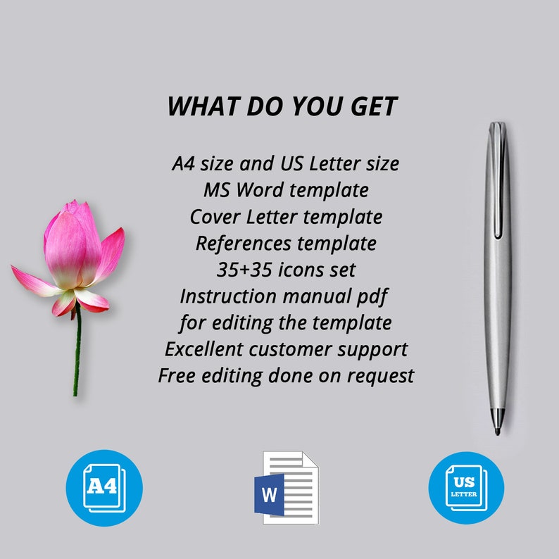 Professional Resume Template Teacher Resume Creative Resume Modern Resume Design \u2013 Simple clean easy to edit CV Template for MS Word