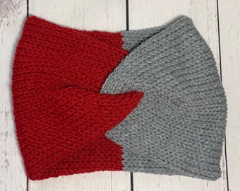 Gray and Red Ohio State Buckeyes colors blend twist winter knit headband head wrap ear warmer