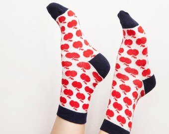 Socks, socks for women, womens socks, 98 percent cotton, 2 percent elastane, cute socks, funny socks women, socks with apples, funny socks