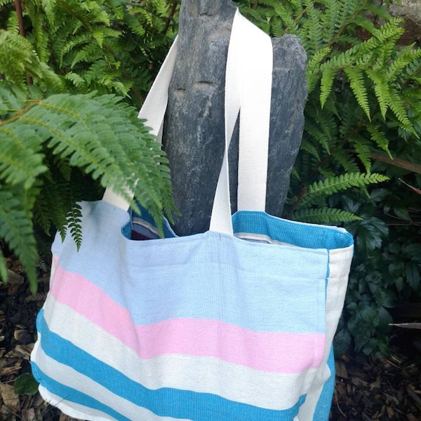 Sac de plage taille XXL, sac de courses, sac de week-end motifs à rayures, sac fouta