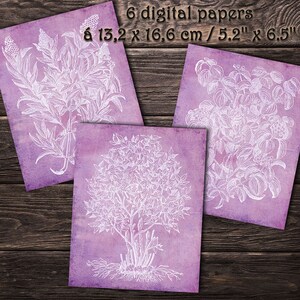 DIGITAL PAPERS - Plants woodcuts (8). Printable, digital paper, collage sheet, vintage style paper, scrapbooking, junk journal ephemera, art