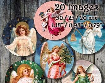 CIRCLES - Angels (1). 30 mm / 1.18'', 25 mm / 0.98'', 20 mm / 0.79'' Printable, digital, jewelry, circles, angels, scrapbooking, vintage