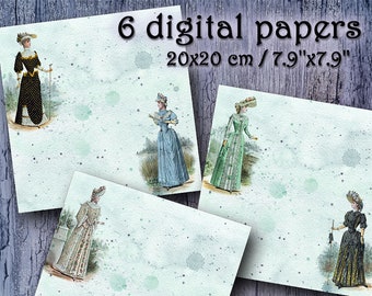 DIGITAL PAPERS - 19th century French fashion (2). Printable, digital, download, paper, digital collage sheets, vintage style, scrapbooking