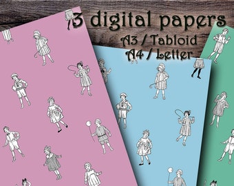 DIGITAL PAPERS - Childrens fashion (1). Printable, digital paper, collage sheet, vintage style paper, scrapbooking, junk journal ephemera