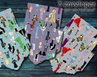 ENVELOPES - Fashion of 20th century (2). Printable, digital, instant download, envelope, digital collage, vintage style, scrapbooking
