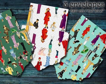 ENVELOPES - Fashion of 20th century (1). Printable, digital, instant download, envelope, digital collage, vintage style, scrapbooking