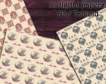 DIGITAL PAPERS - Art nouveau (3). Printable, digital download paper, collage sheet, vintage style paper, scrapbooking, junk journal ephemera