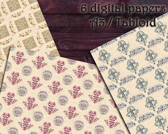 DIGITAL PAPERS - Art nouveau (1). Printable, digital download paper, collage sheet, vintage style paper, scrapbooking, junk journal ephemera