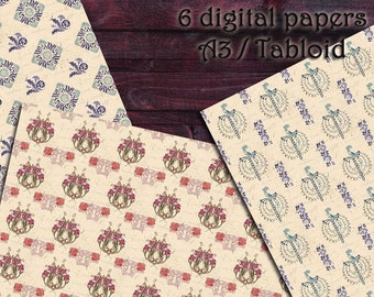 DIGITAL PAPERS - Art nouveau (6). Printable, digital download paper, collage sheet, vintage style paper, scrapbooking, junk journal ephemera