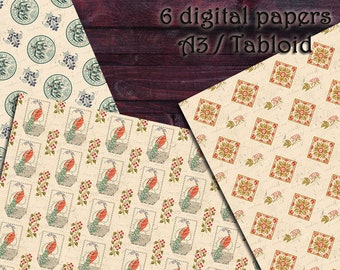 DIGITAL PAPERS - Art nouveau (5). Printable, digital download paper, collage sheet, vintage style paper, scrapbooking, junk journal ephemera