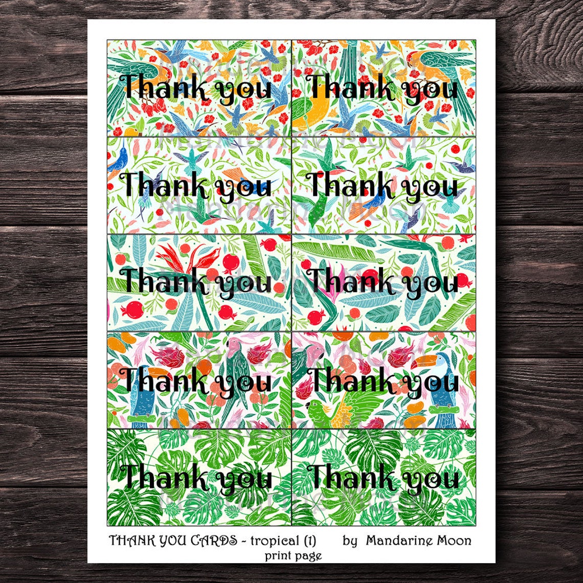 THANK YOU CARDS Tropical 1. Printable, Card, Tag, Digital Collage Sheet ...