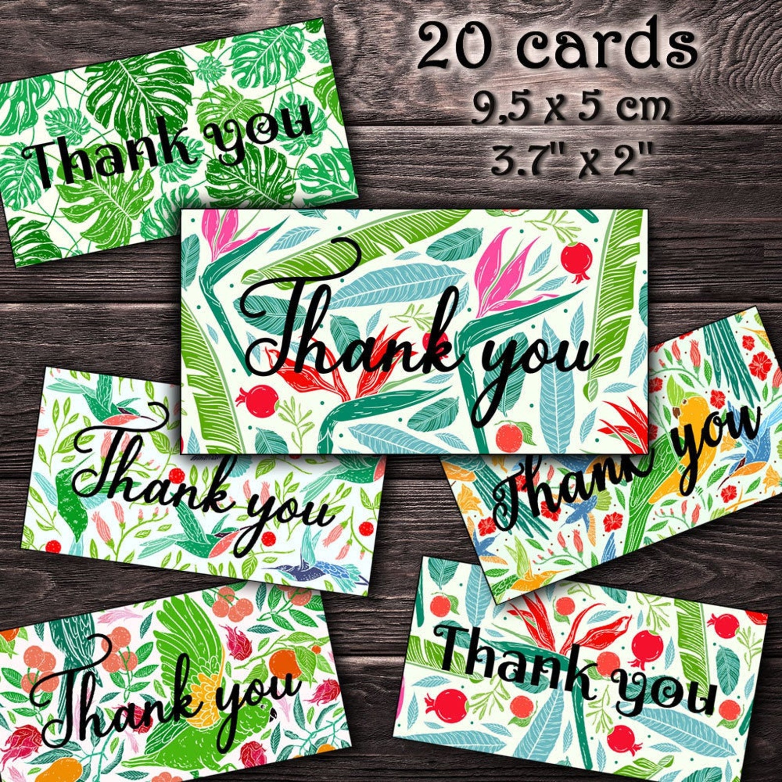 THANK YOU CARDS Tropical 1. Printable, Card, Tag, Digital Collage Sheet ...