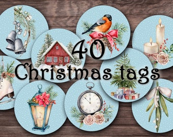 TAGS - Christmas (1). Printable, label, tag, Christmas, gift tag, digital collage sheet, instant download, vintage style, Christmas tag