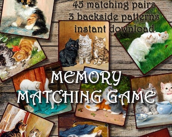 MEMORY MATCHING GAME - Katzen. Printable, passende Karten, perfektes Geschenk, Kinderspiel, Katzen, Sofort Download, Tiere, Vintage, Familienspiel
