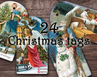 TAGS - Christmas (2). Printable, label, tag, Christmas, gift tag, digital collage sheet, instant download, vintage style, Christmas tag