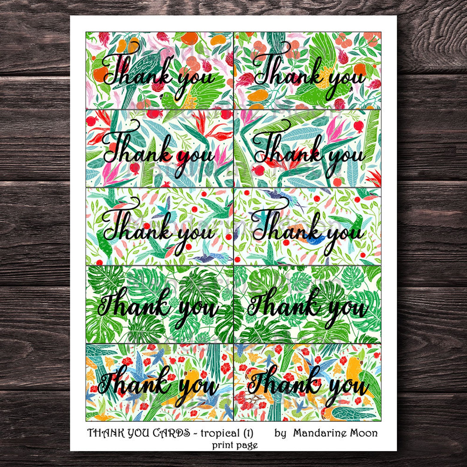 THANK YOU CARDS Tropical 1. Printable, Card, Tag, Digital Collage Sheet ...