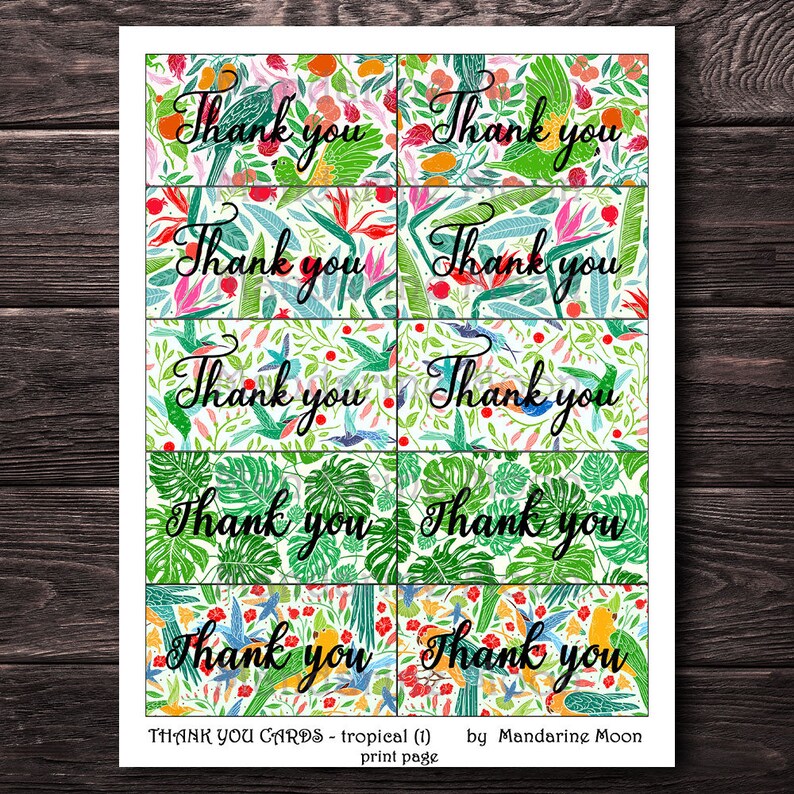 THANK YOU CARDS Tropical 1. Printable, Card, Tag, Digital Collage Sheet ...