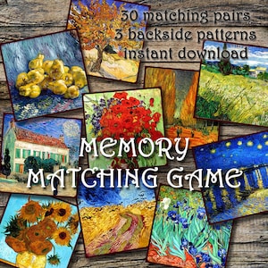 JUEGO DE MEMORIA - Vincent van Gogh (1). Imprimible, tarjetas a juego, regalo perfecto, juego de niños, descarga instantánea, van Gogh, juego familiar
