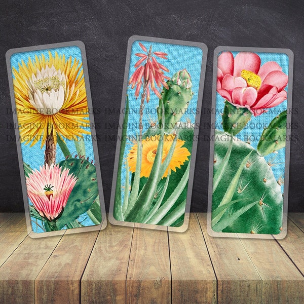 Botanist gift, cactus flower bookmarks, succulents illustrations, 01NL