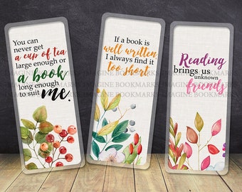 Floral laminated bookmarks with quotes on books, gift for readers 06IQ