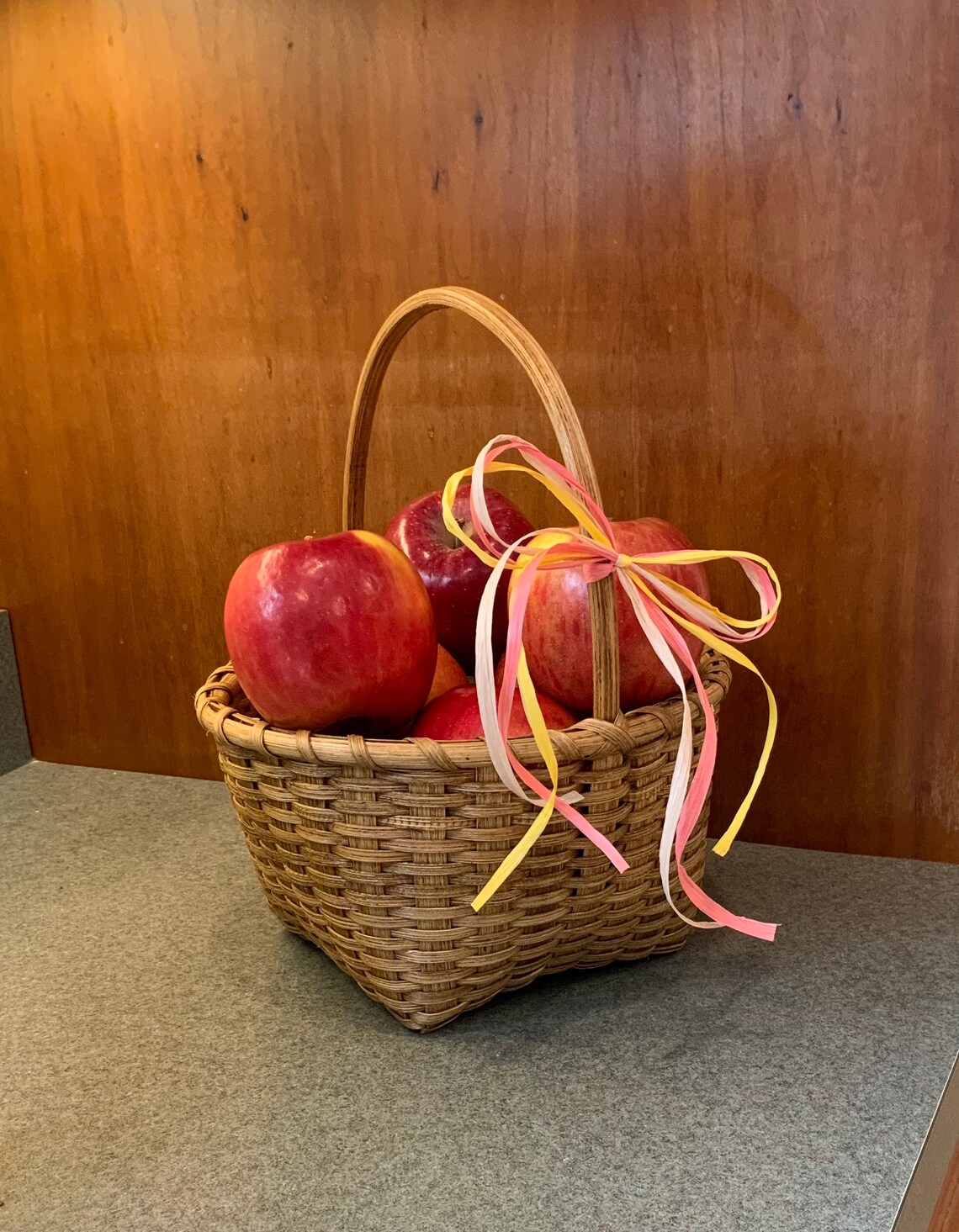 Hand woven apple basket with oak stain. Traditional woven Etsy