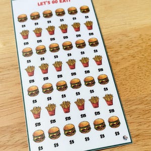 Desafio de economia Let’s Go Eat | Economize 200 | Rastreador de orçamento com tema de fast food | Encarte de envelope de dinheiro A6 | Desafio divertido de foodie