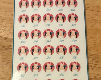 May include: A white sheet with a red background and a graphic of a person receiving a massage. The sheet has a grid of 25 circles with the text "Relaxation Retreat" at the top and "Save $1400" at the bottom. Each circle has a price listed below it, ranging from $10 to $70.