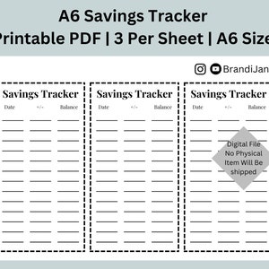 A6 Savings Tracker Recording Sheet | Printable PDF | 3 Per Page | A6 Savings Trackers | Cash Envelope System