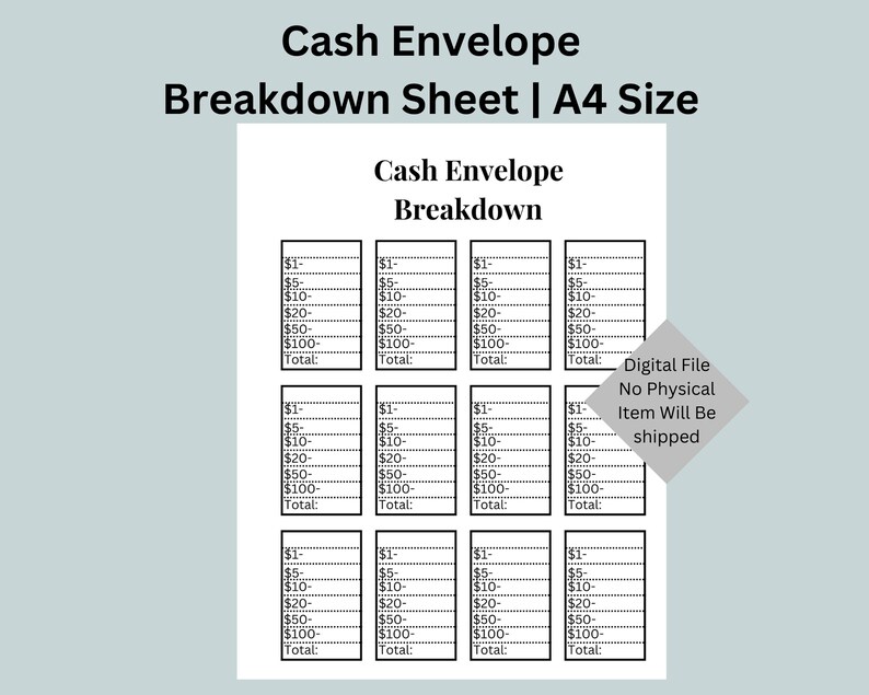Cash Envelope Breakdown Sheet Printable PDF 12 per Page - Etsy
