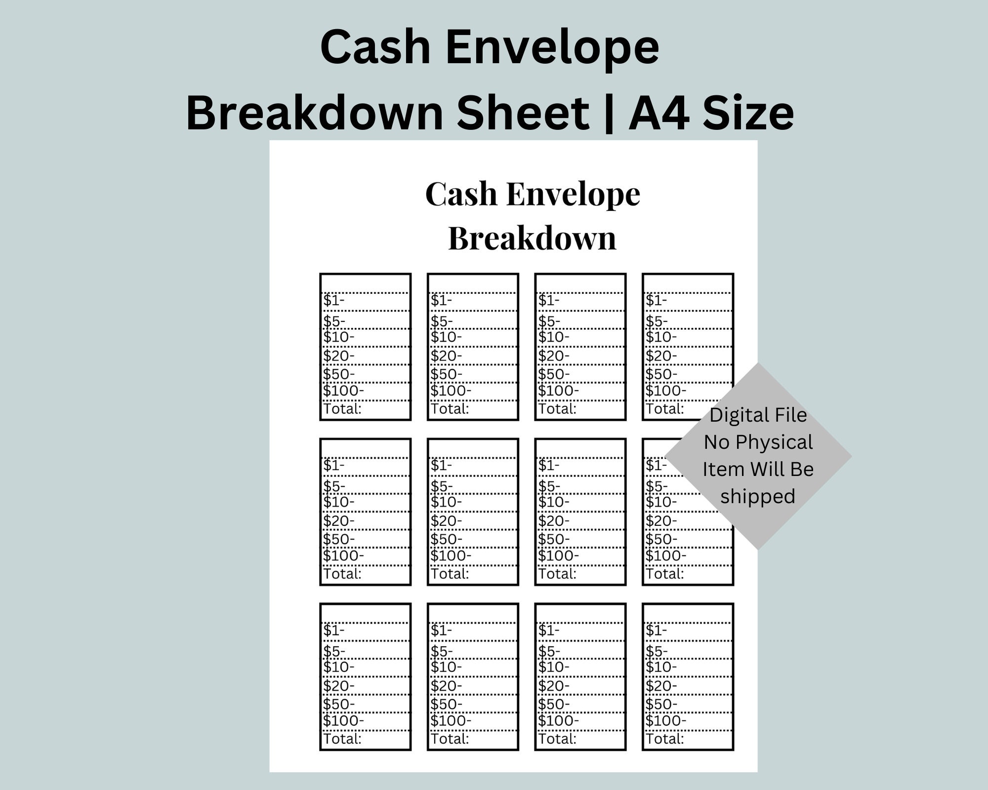 Cash Envelope Breakdown Sheet Printable PDF 12 per Page Etsy Canada
