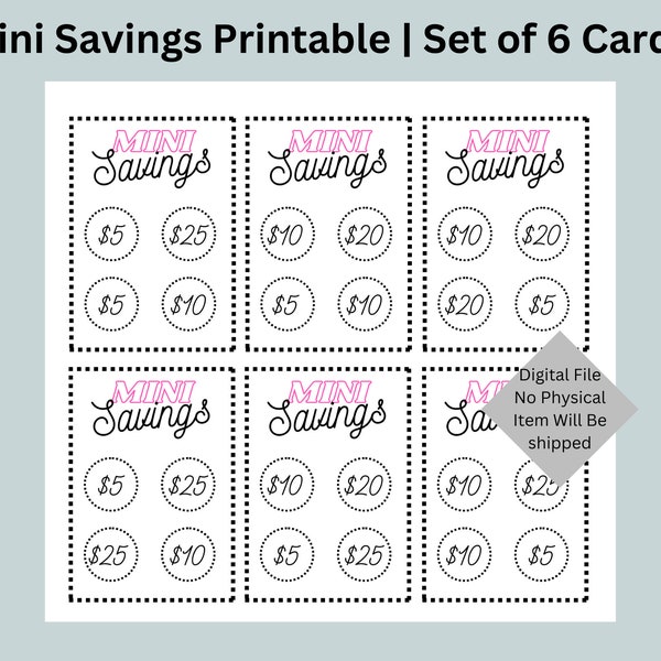 Printable Mini Savings Challenge Cards Only / Money Savings Challenge / Savings Challenge / Minimalist / Cash System / Budget
