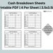 Cash Breakdown Sheet | Printable PDF | 4 per Page | 3.5x3.5 in | Cash ...