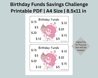 Birthday Funds Savings Challenge | Printable PDF | 8.5x11in | A4 Savings Tracker | Cash Envelope System