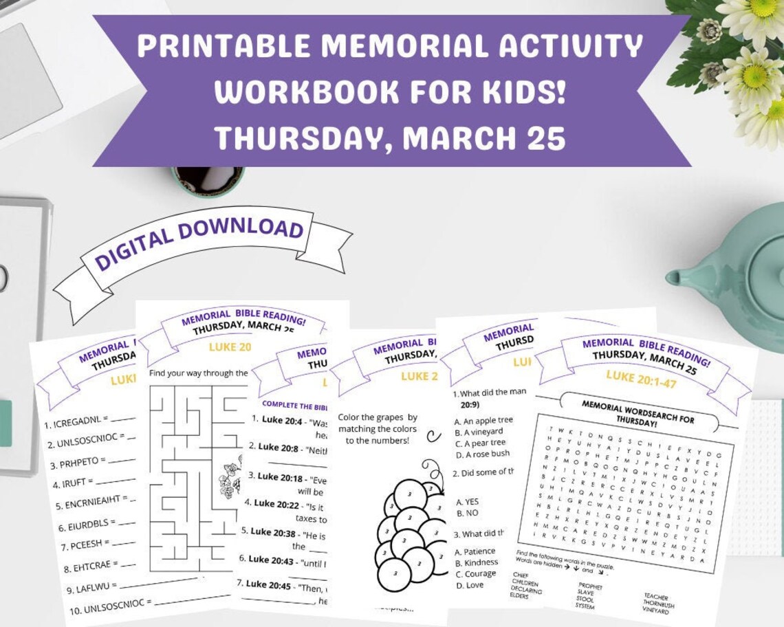 JW Kid Printables Jw Memorial Pages Jw Memorial Workbook | Etsy