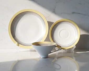 Rare Lichte VEB Porcelain Trio / Mid-Century German Tea Set / 1950s GDR Coffee Cup Saucer Plate / Thuringia Pottery Gift