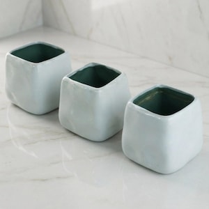 3 cuencos cúbicos de cerámica vintage / Cuencos cuadrados minimalistas de cerámica de estudio europea de los 90 / Decoración modernista Wabi Sabi