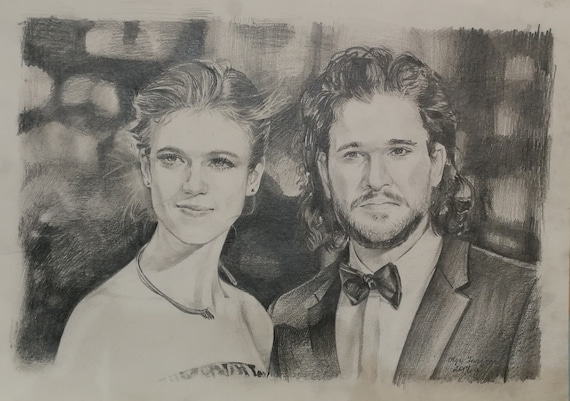 Kit Harington and Rose Leslie drawing portrait