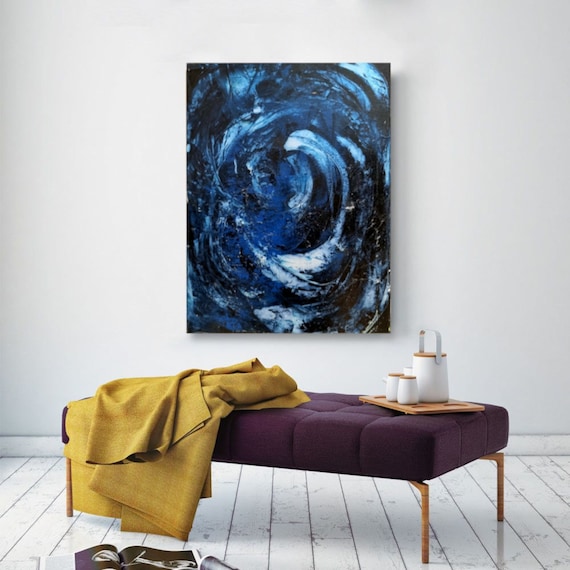 Original abstract art painting wall art home decor blue black painting canvas on oil original artwork unique painting by Olga Jevsejeva