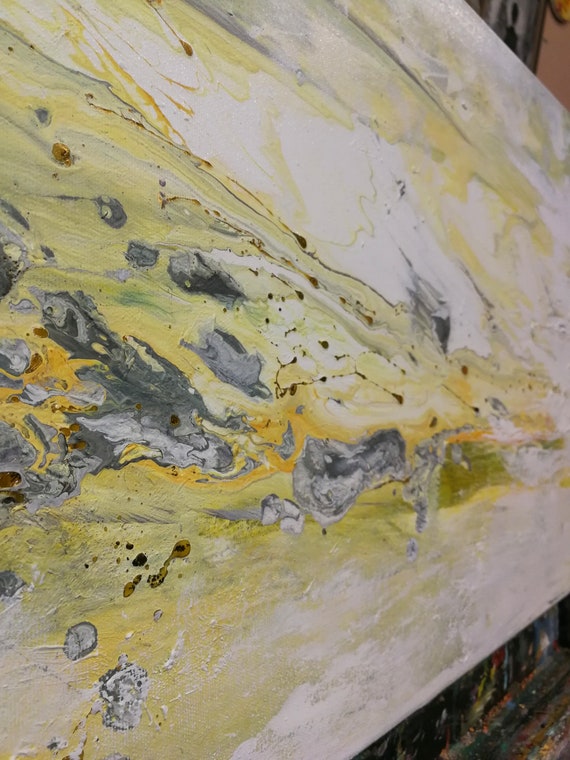Abstract art, acrylic art, yellow abstract, painting by Olga Jevsejeva