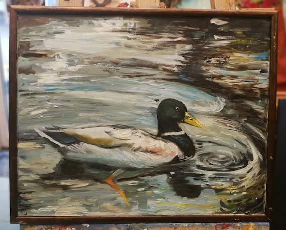 Duck original painting, oil painting, duck oil painting, hand-painted fine art, birds artwork,