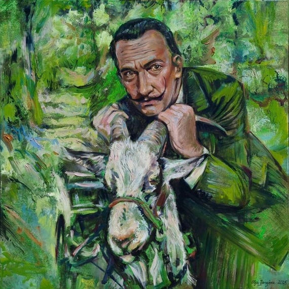 Original Oil Painting “Man with a Goat” | 80×80 cm | Contemporary Figurative Art