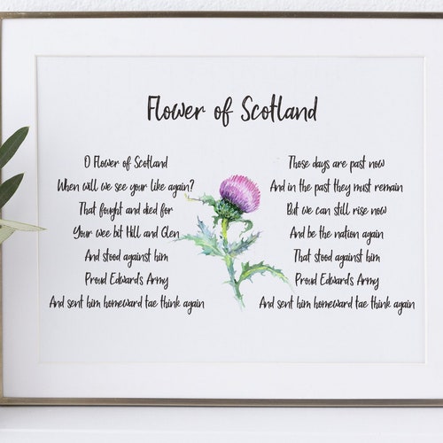 Scottish National Anthem Print Scottish Song Lyrics Flower Etsy