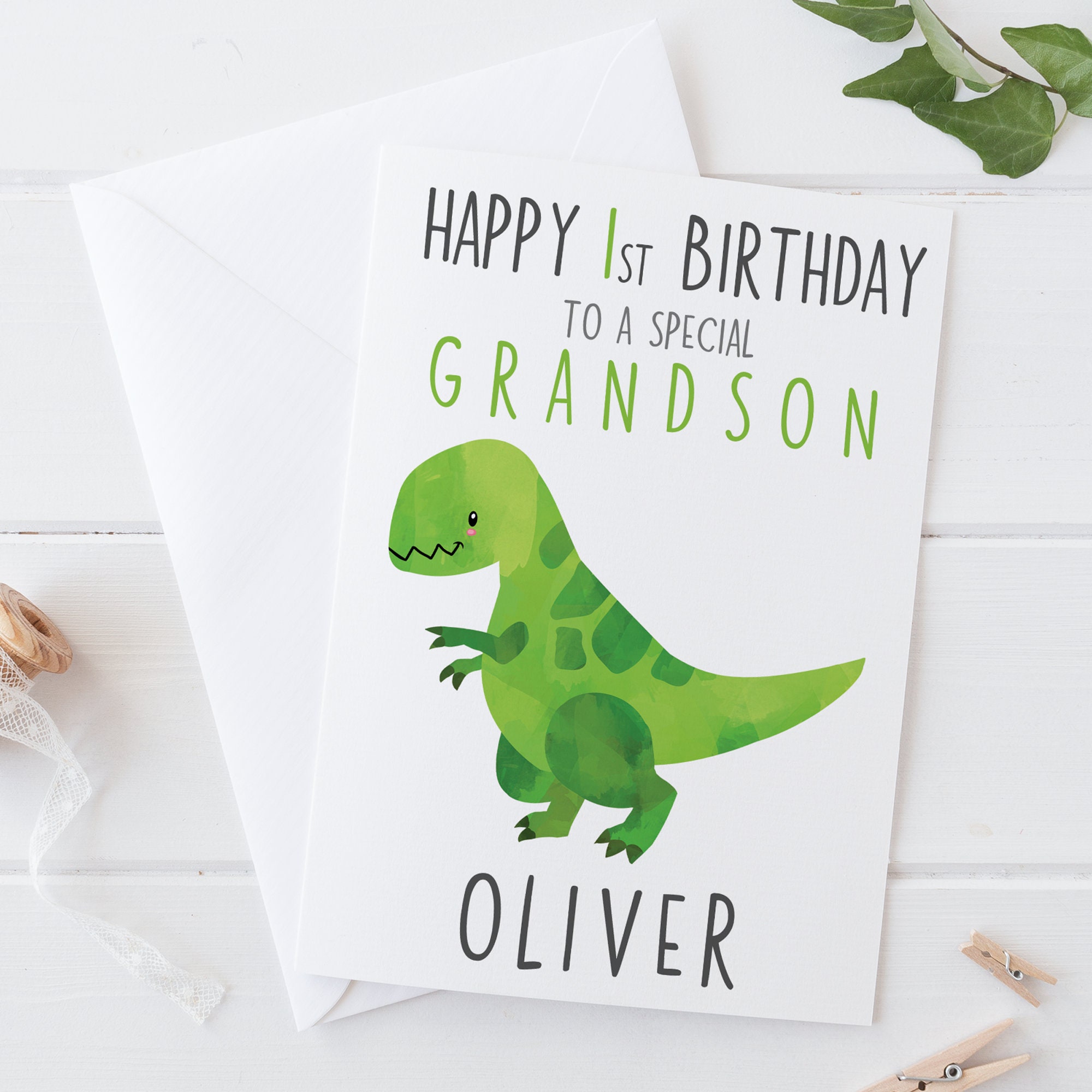 Rex  Dinosaur Lovely Colourful Grandson Birthday Card with a T