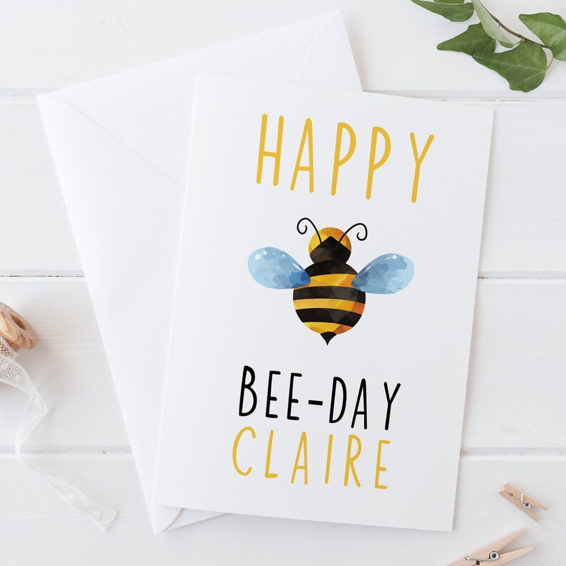 Happy Bee Day Funny Birthday Card Pun Birthday Card Etsy