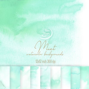 Mint Aquarell Hintergründe, dekorative hellgrüne Texturen und mehrere Clipart. Satz von JPEG und PNG ClipArt-Dateien, digitaler Download